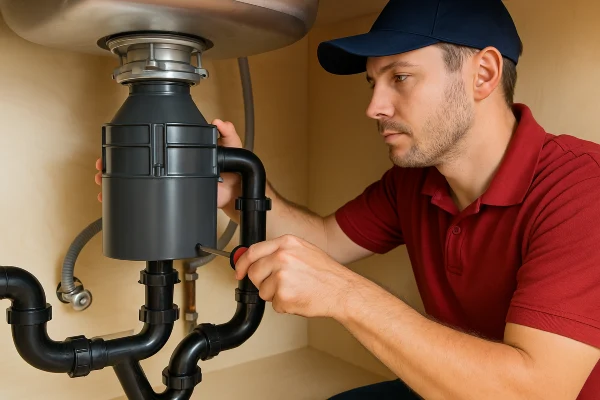 a male plumber using a screwdriver to fix a garbage disposal from Emergency Plumber Kyle in Kyle, TX - Toilet Replacement